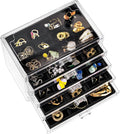 Clear Acrylic Earring Holder for Women - 5-Drawer Black Velvet