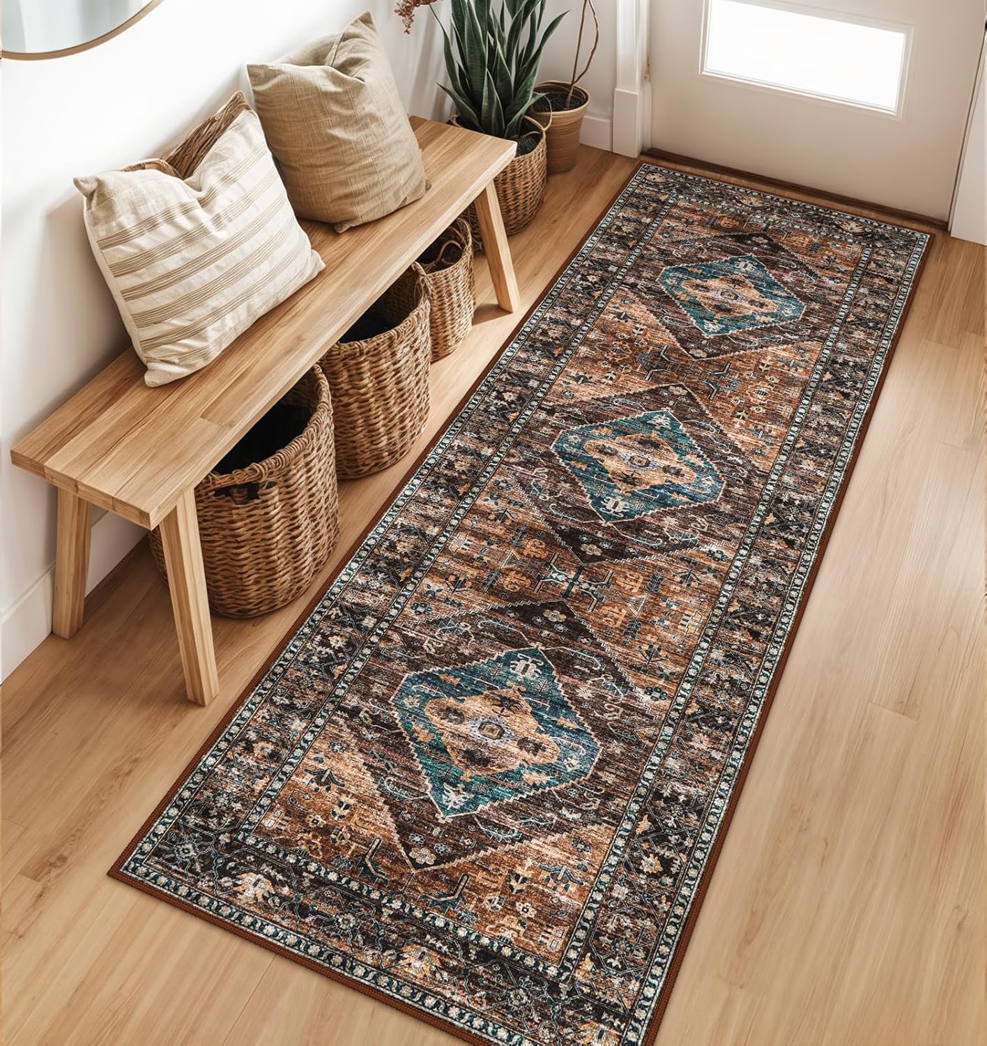 Lahome Hallway Runner Rug - Vintage Medallion Print Non-Slip