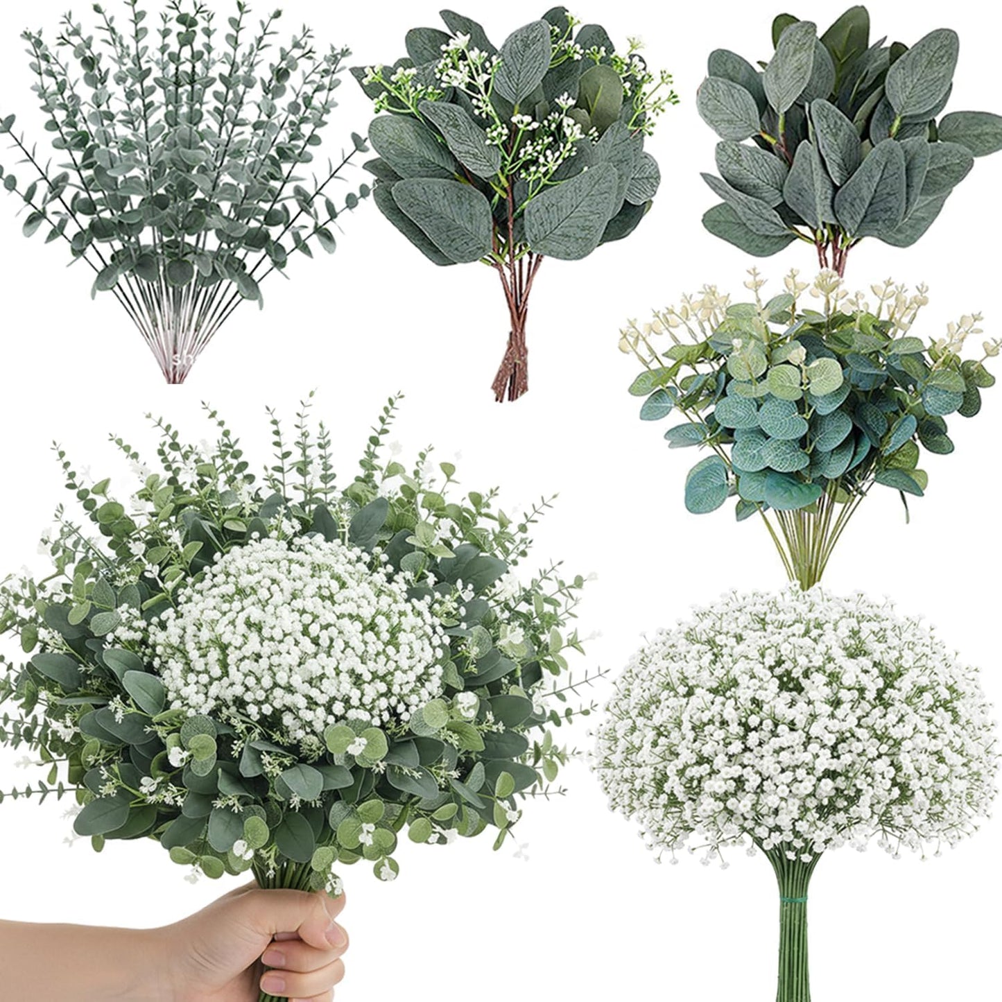 120 Pcs Mixed Eucalyptus Greenery Stems for Floral Arrangements