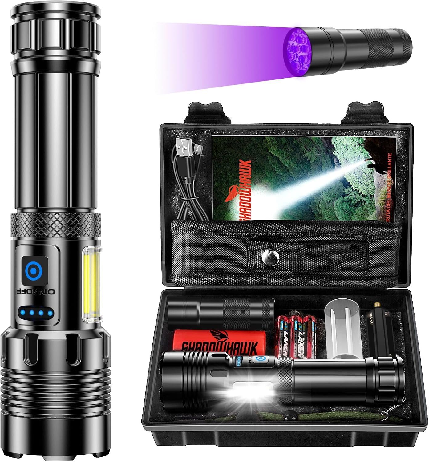 Shadowhawk Rechargeable Flashlight 2000 Lumens with 7 Modes