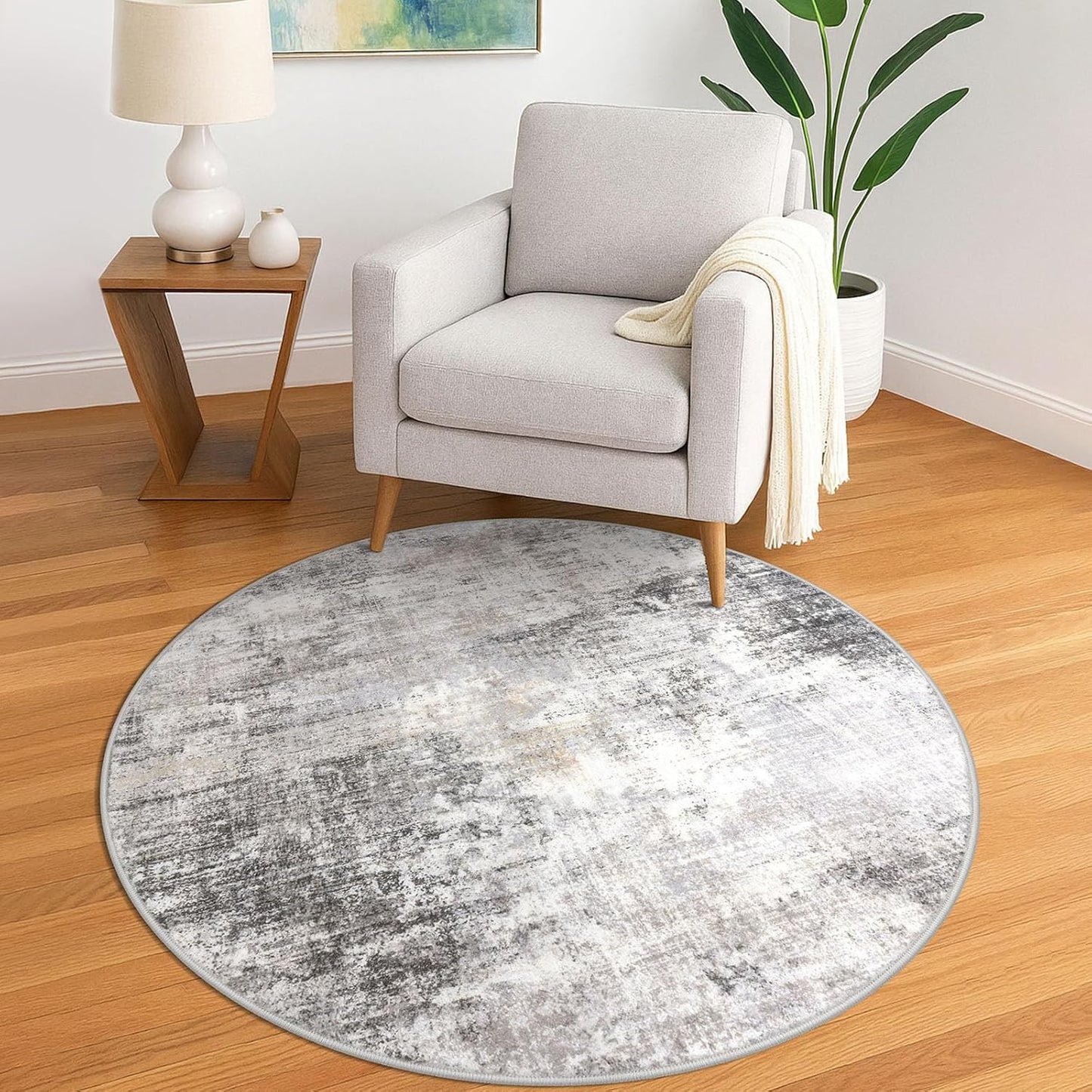 IOHOUZE Round Area Rug 5 Ft Circle Washable Non Slip Mat