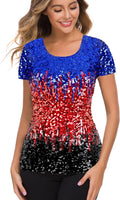 MANER Womens Full Sequin Tops Glitter Party Shirt Short