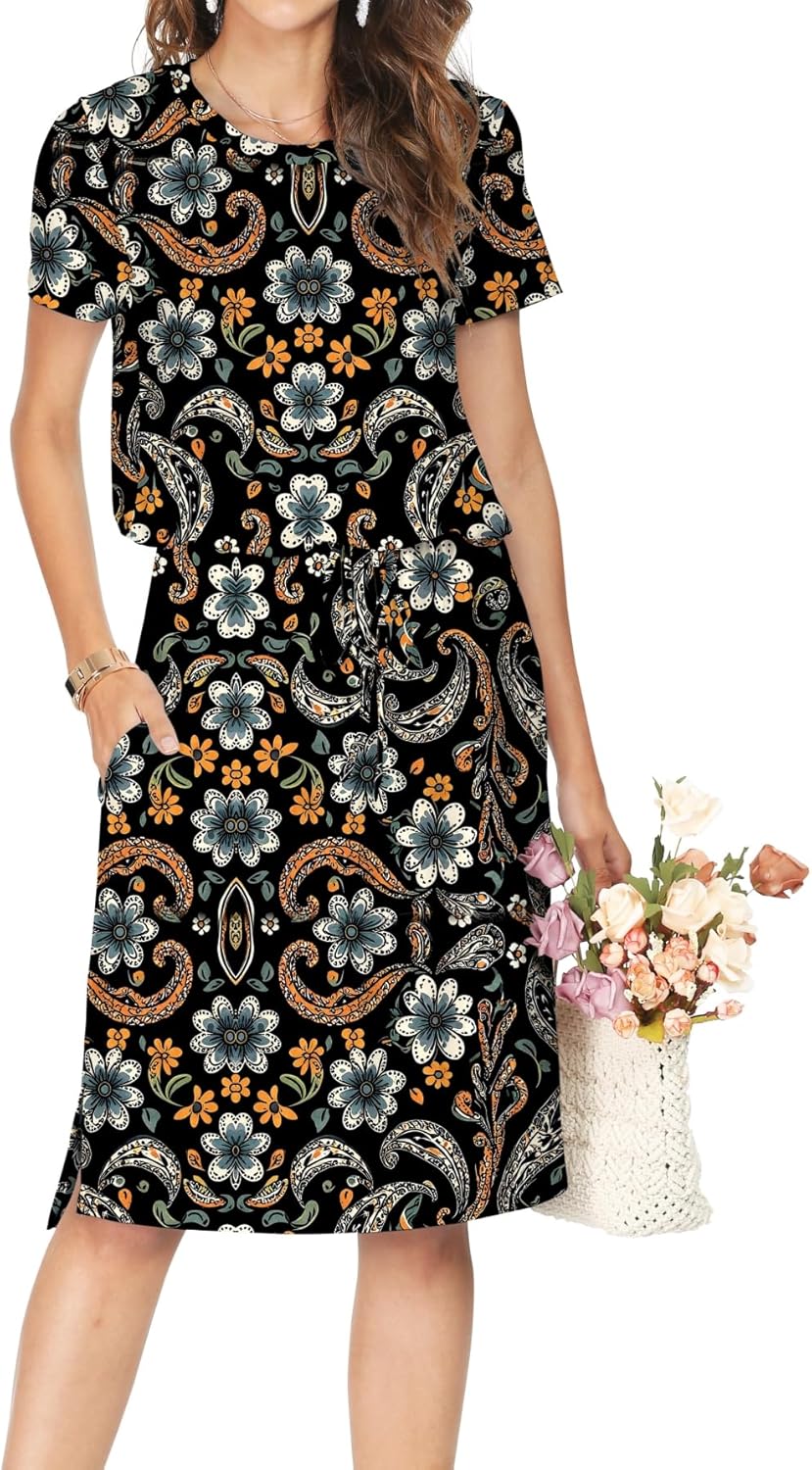 Simier Fariry Womens Summer Hide Belly Knee Length Travel Dress