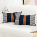 Set of 2 Navy Blue Stripe Pillow Covers - Modern Farmhouse Chic
