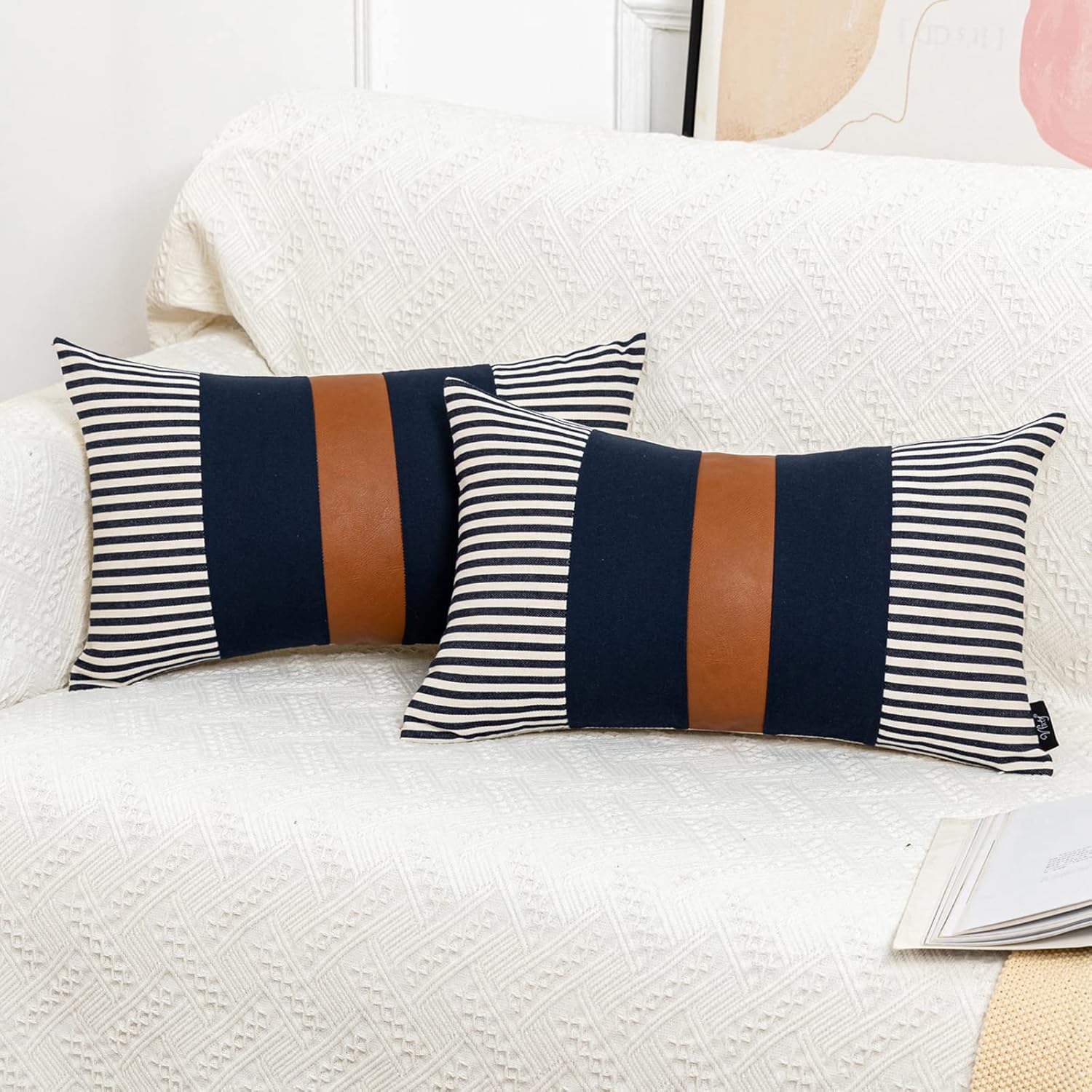 Set of 2 Navy Blue Stripe Pillow Covers - Modern Farmhouse Chic