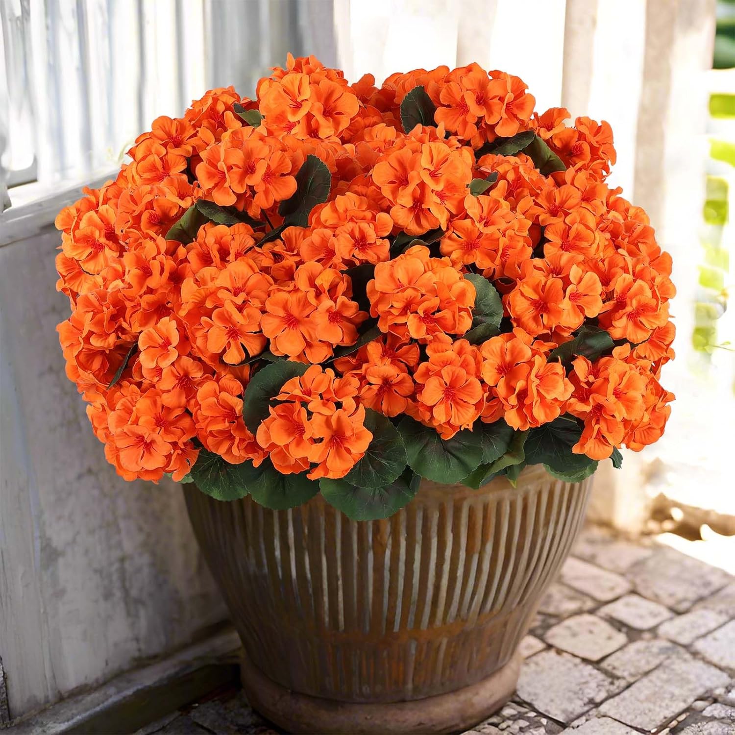 Artificial Geranium Flowers for Outdoors - 12 Pcs Orange Silk