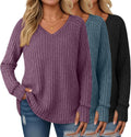 Plus Size Tunic Sweaters 3 Pack - Long Sleeve V Neck Thumbholes