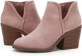 Womens Ankle Boots Chunky Stacked Heel Slip on Faux Suede PiePieBuy