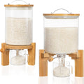 Glass Rice Dispenser with Wooden Stand and Bamboo Lid - Easy