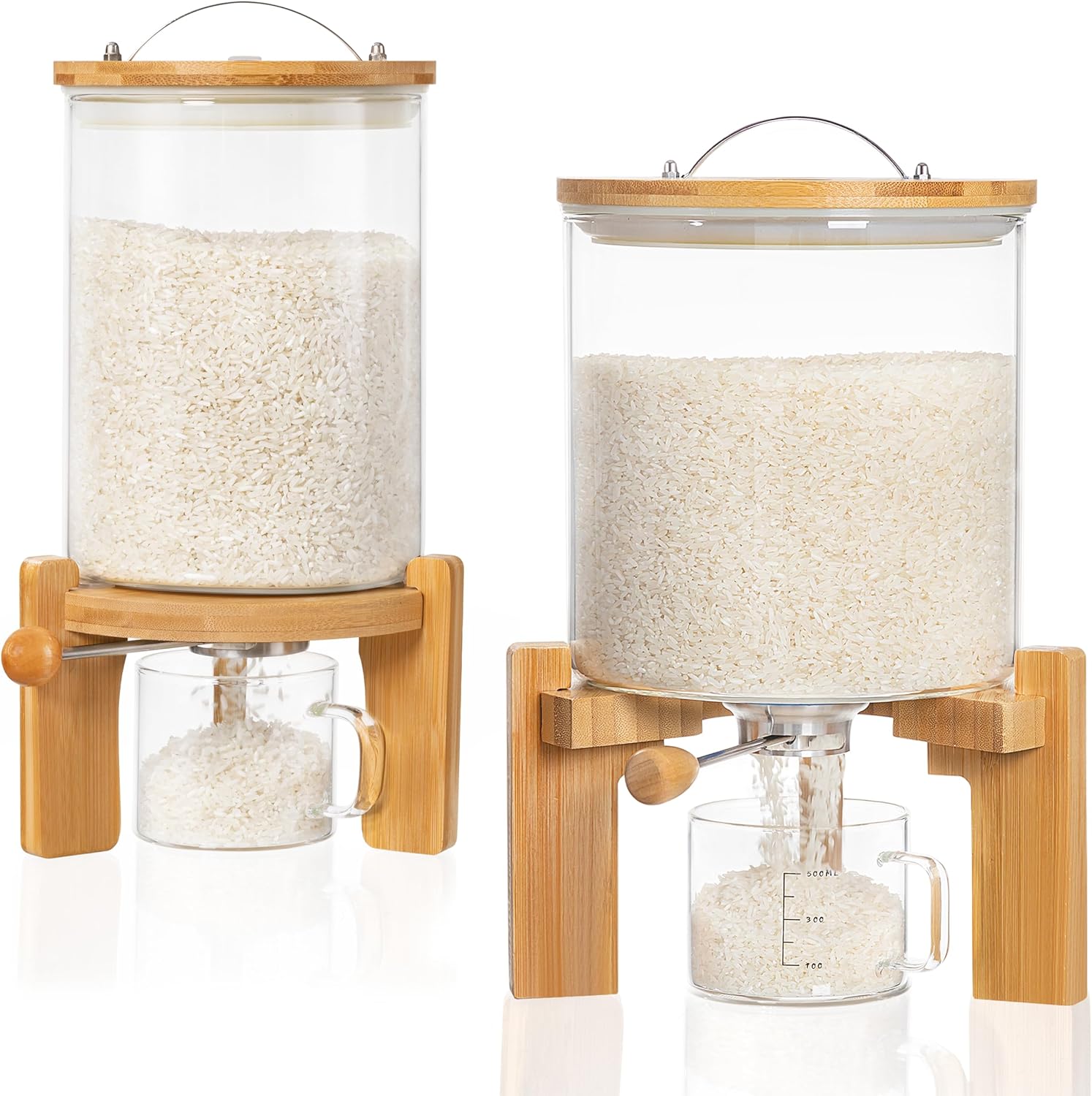 HBlife Glass Rice Dispenser with Wooden Stand for Kitchen Use