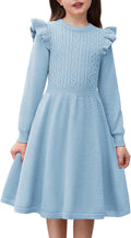 Girls Sweater Dress Lantern Sleeve Cable Knit Midi - Warm Arshiner