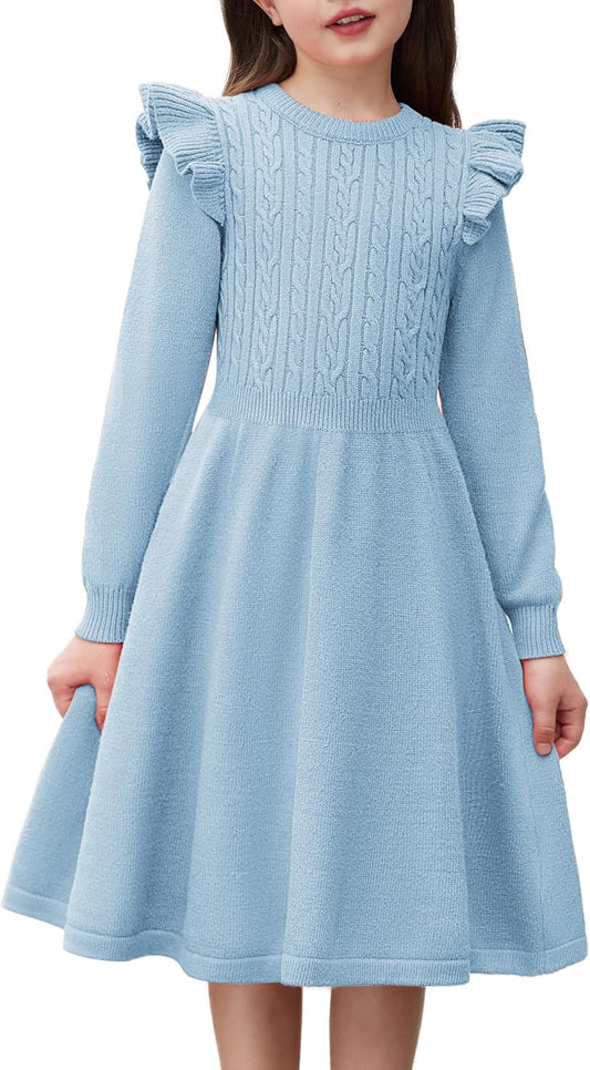 Arshiner Girls Sweater Dress for Fall Winter with Lantern Sleeves
