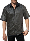 OYOANGLE Men's Sequin Shiny Button Down Shirt Short Sleeve - Party