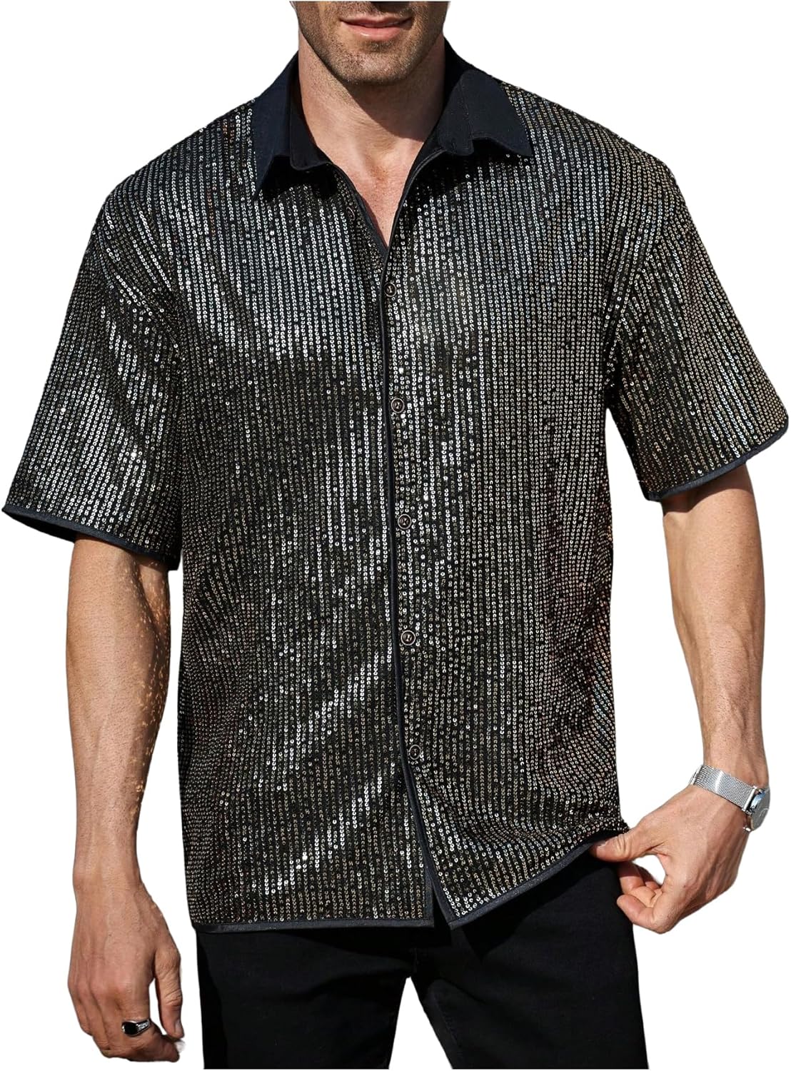 Shiny Sequin Button Down Shirt for Men - Perfect Party Top