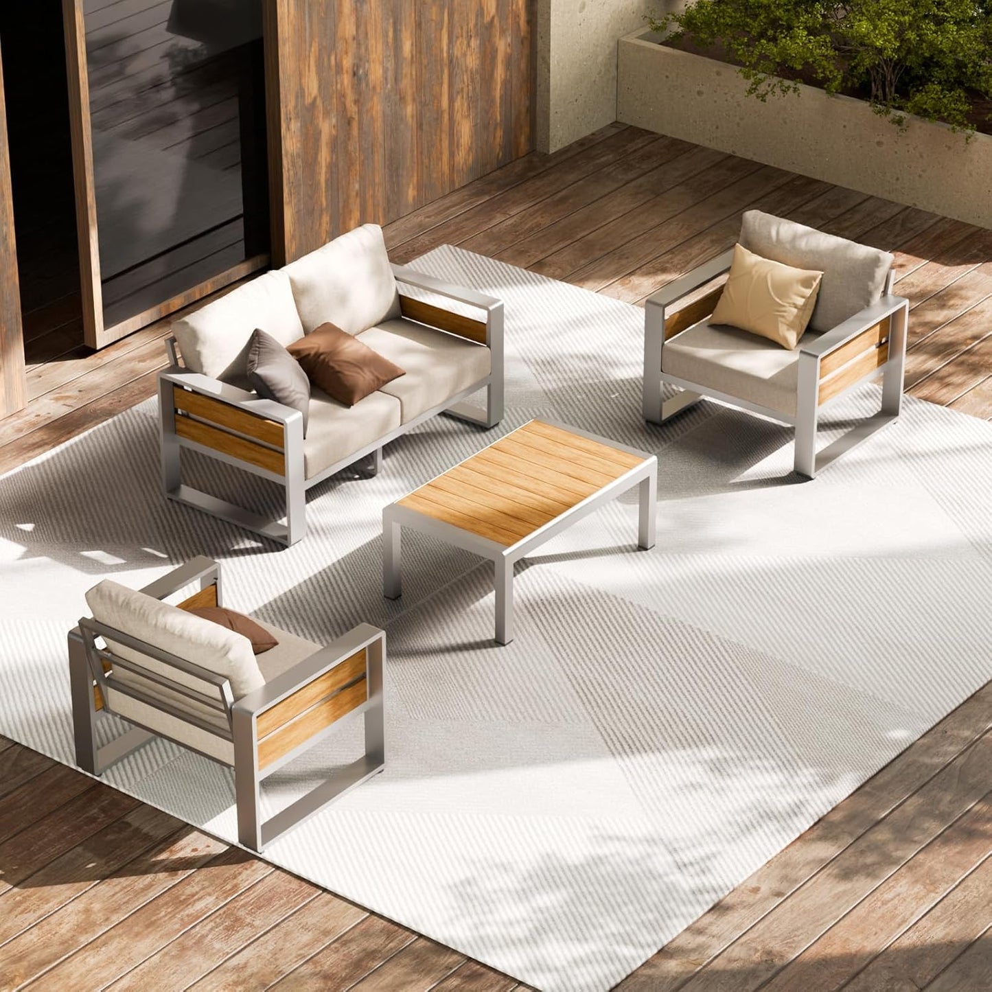 ZANDOR Outdoor Patio Conversation Set with Cushions & Table