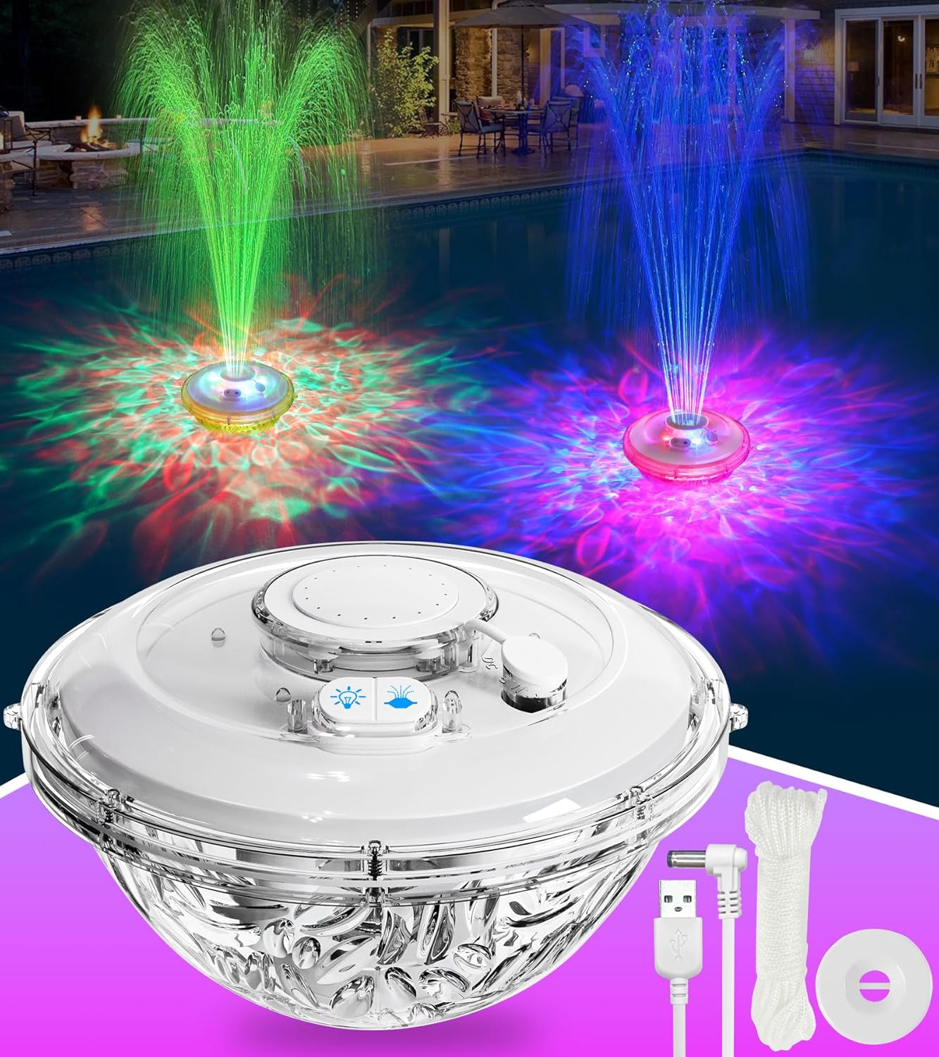 Floating Pool Fountain with Lights Show for Inground Pools