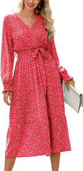 Women's Floral Boho Wrap V Neck Maxi Dress - Long Sleeve Ruffle