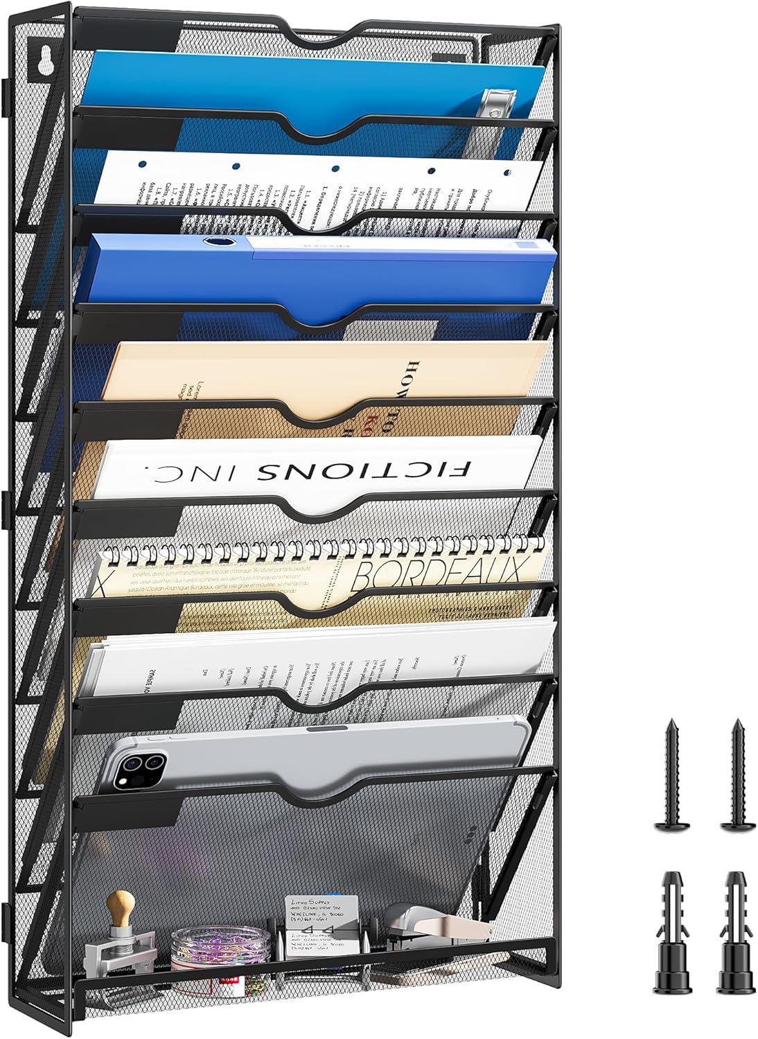 Desk File Organizer Mesh 6-Tier Wall Mount for Document Storage