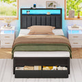 Furnulem Twin Bed Frame with LED Lights and Charging Station