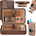 TISFA Cigar Case Leather Humidor with Lighter & Cutter - Travel Ready