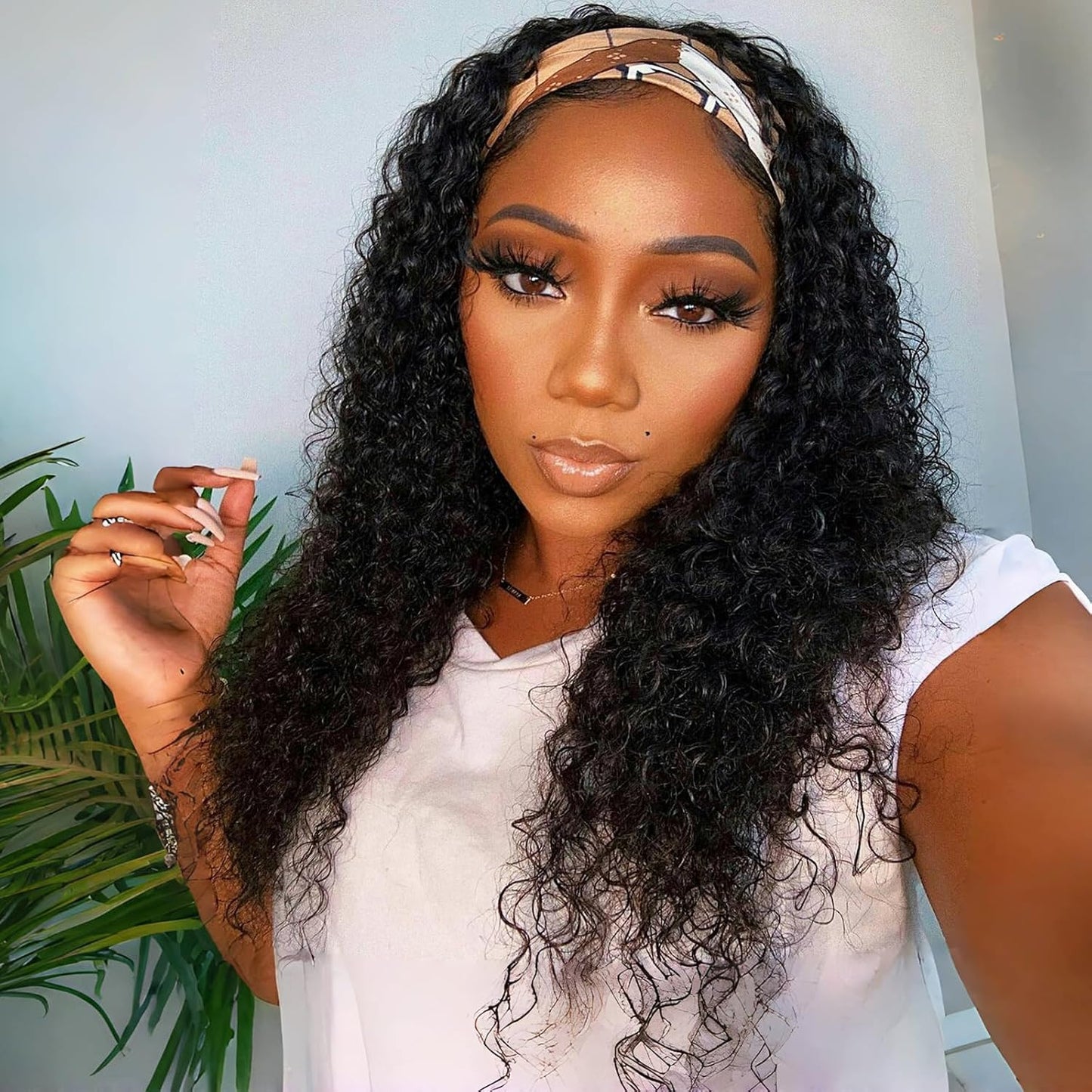 Headband Wig Human Hair Deep Wave 24 Inch for Black Women