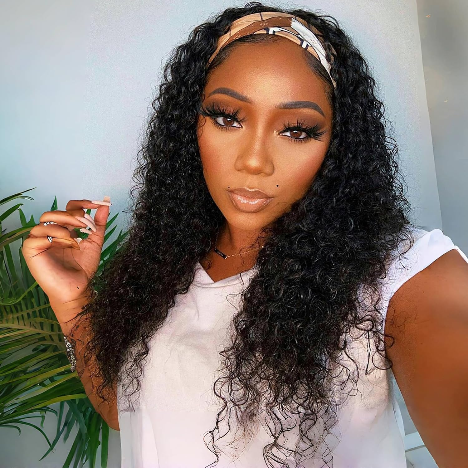 Headband Wig Human Hair Deep Wave 24 Inch for Black Women