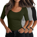 Neer 3 Pack Women's Scoop Neck Stretchy Cotton Half Sleeve T-Shirts