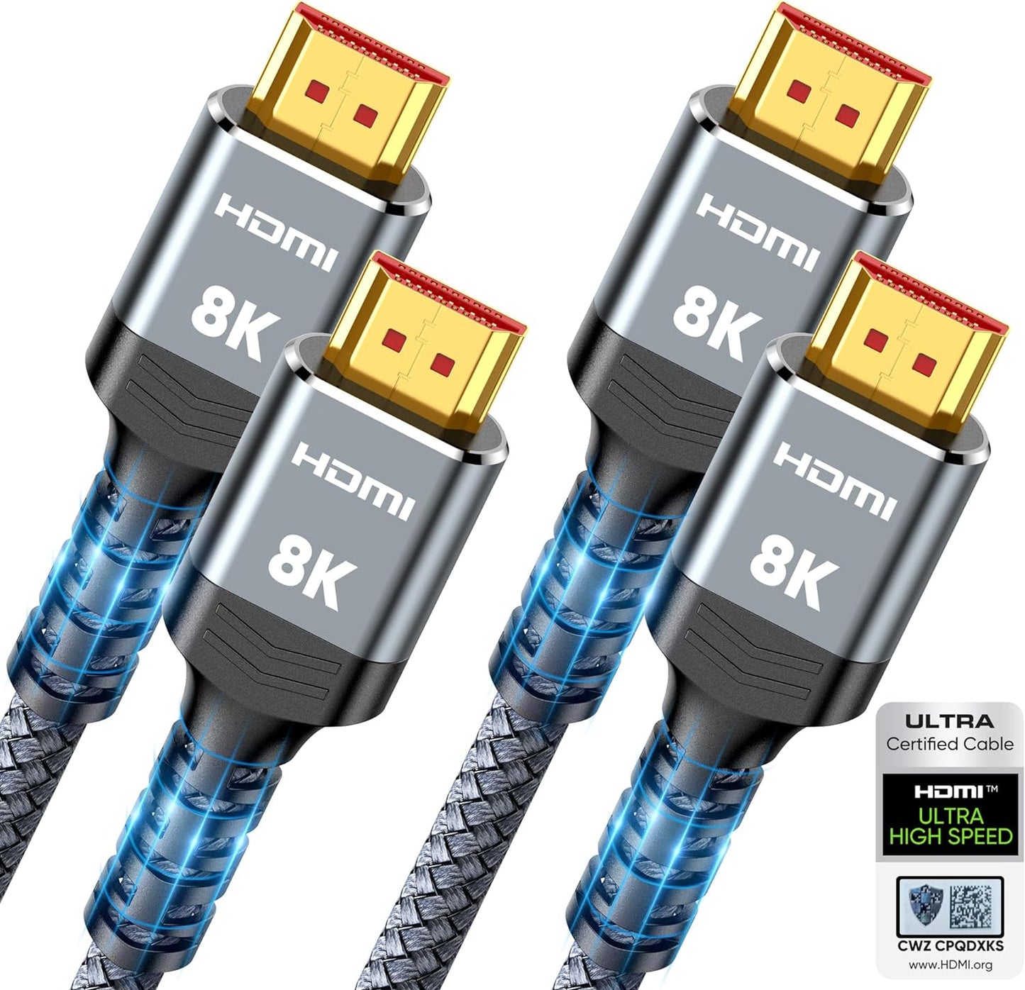 Highwings 10K HDMI Cable 2-Pack 6.6FT - Ultra High Speed 48Gbps for Next-Gen Gaming!