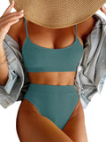 High Waisted Tummy Control Ribbed Bikini Crop Top - Flattering