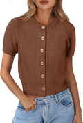 PRETTYGARDEN Womens Summer Short Sleeve Cropped Cardigan - Casual Knit