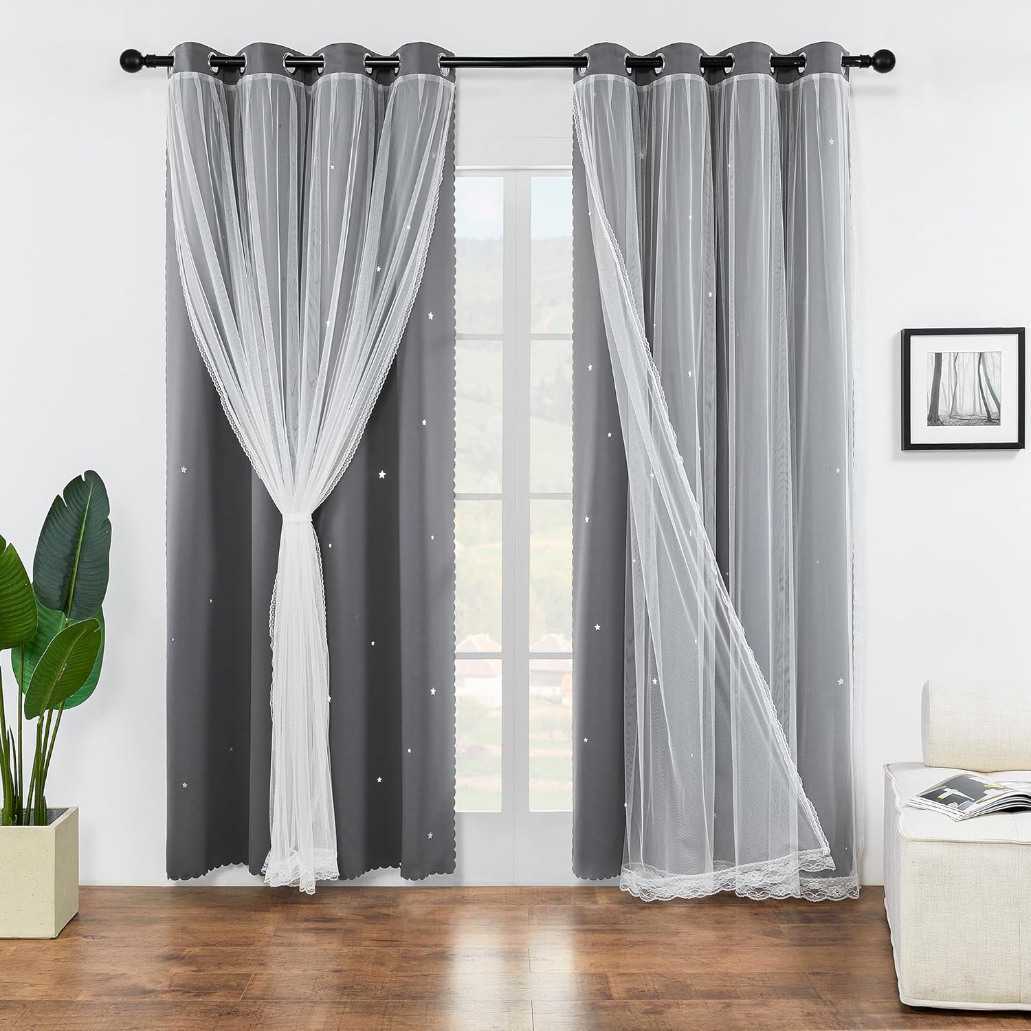 XiDi Star Blackout Curtains for Girls Bedroom Decor 63 in Long
