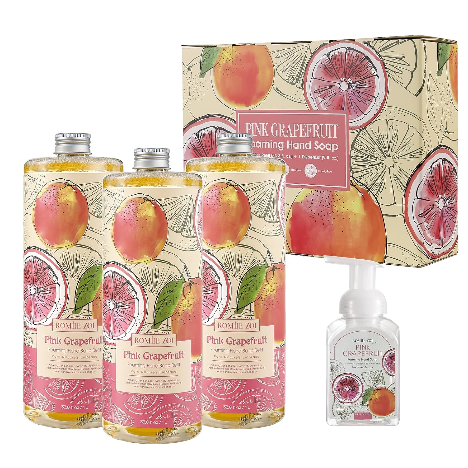 Foaming Hand Soap Refill Gift Set with Pink Grapefruit Scent