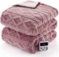 Twin Size Dusty Pink Sherpa Electric Blanket - Thick Heated Plush