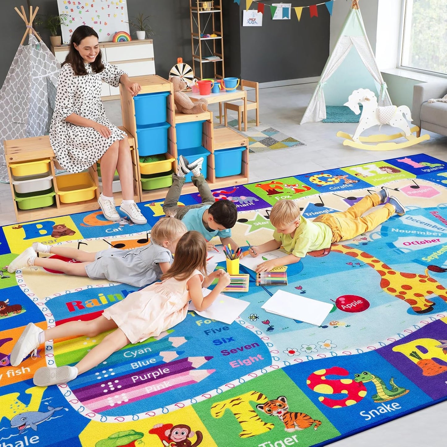 Kids Rugs for Playroom Bedroom Classroom Nursery, Fun and Safe