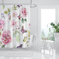 Pink Rose Shower Curtain Floral Set - Waterproof Fabric 72 x 72 in