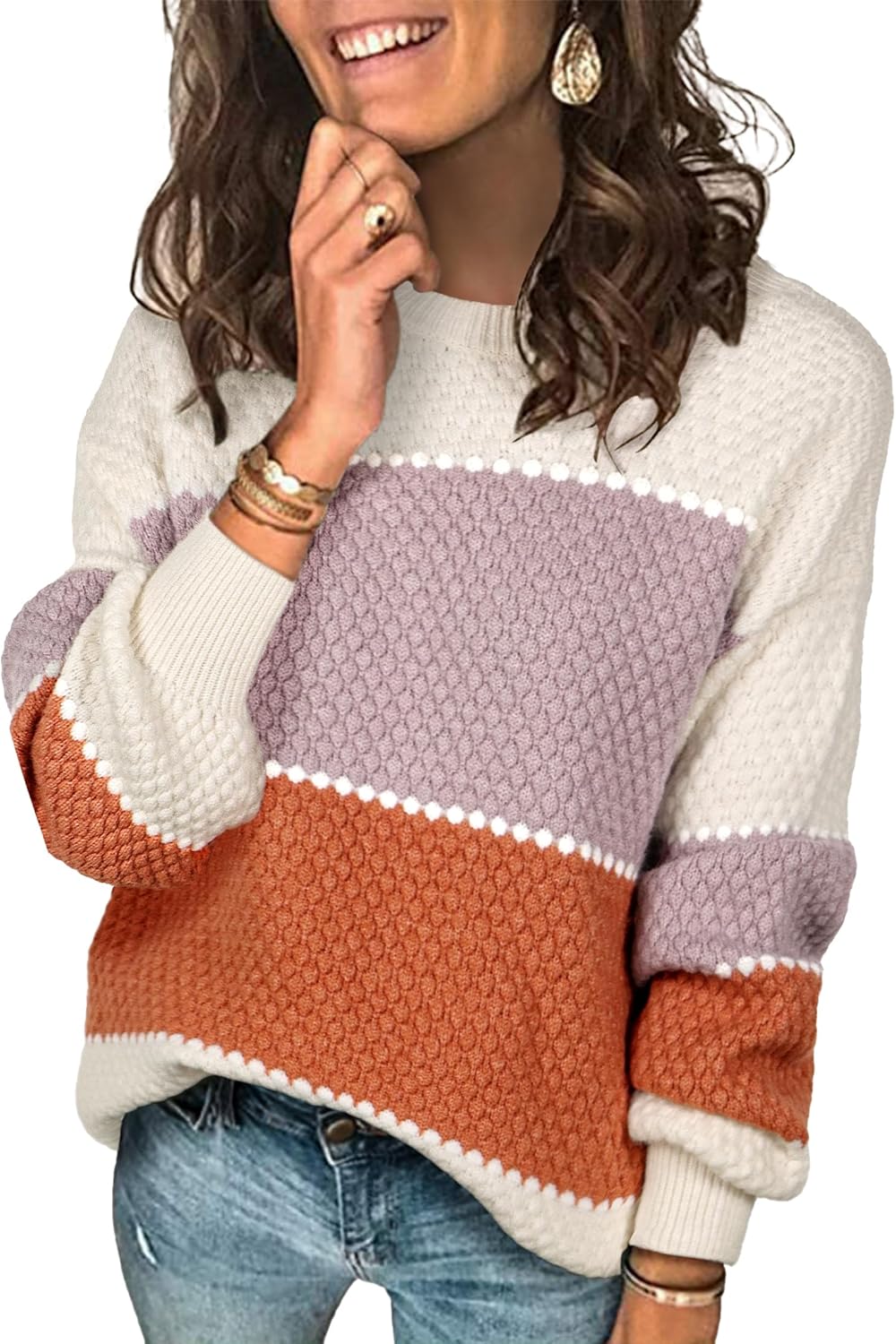 Angashion Women's Color Block Patchwork Pullover Knit Sweater