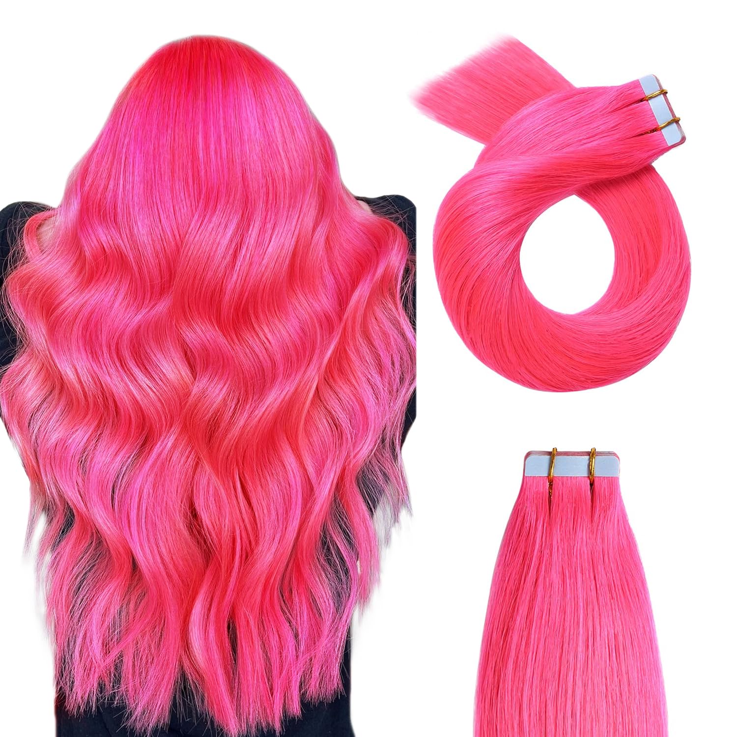 YILITE 20pcs 40G Fashion Pink Tape In Hair Extensions 14in