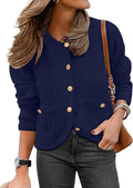 Caracilia Women's Textured Cropped Cardigan Sweater - Gold Buttons