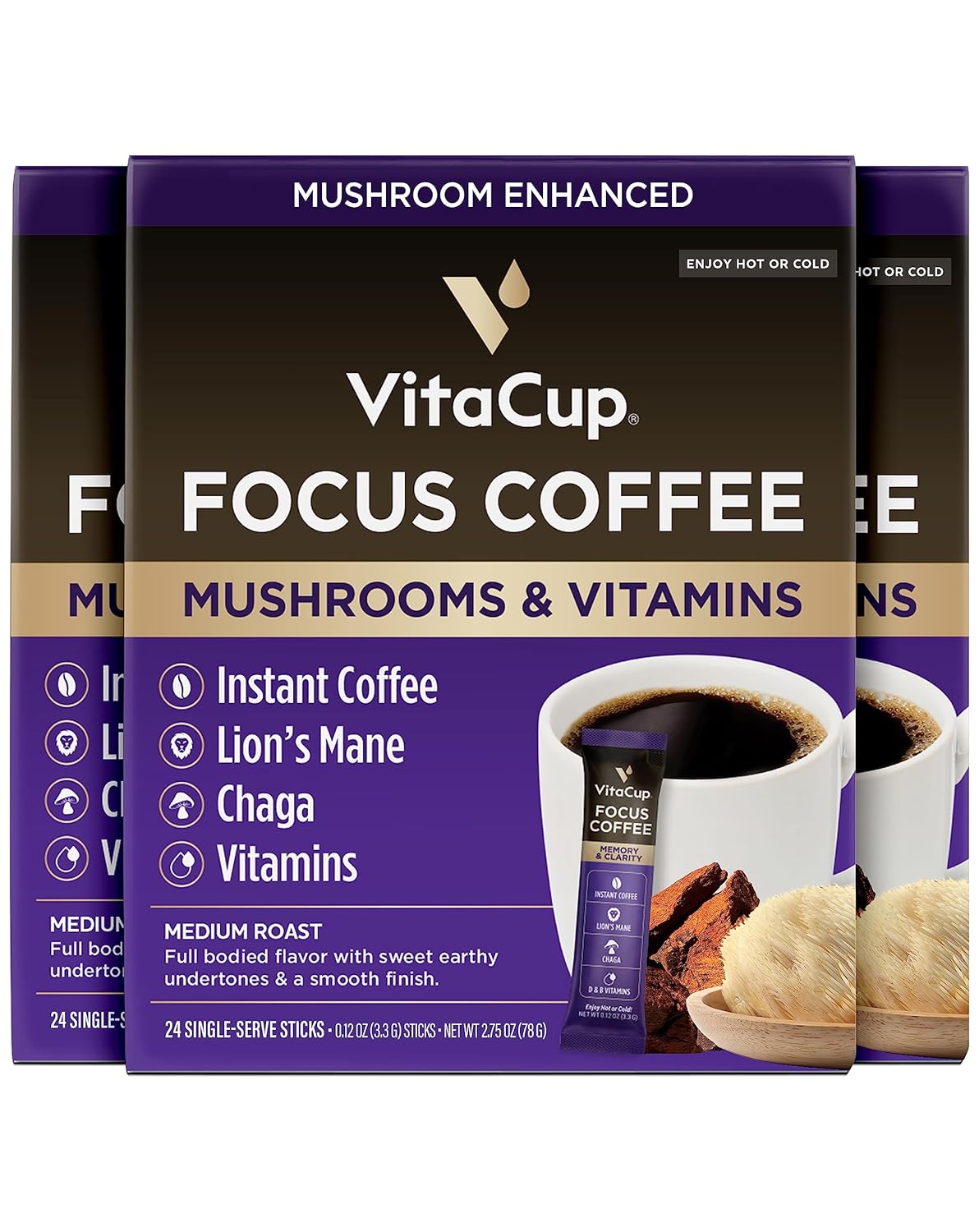 VitaCup Focus Mushroom Coffee Instant Packets for Clarity