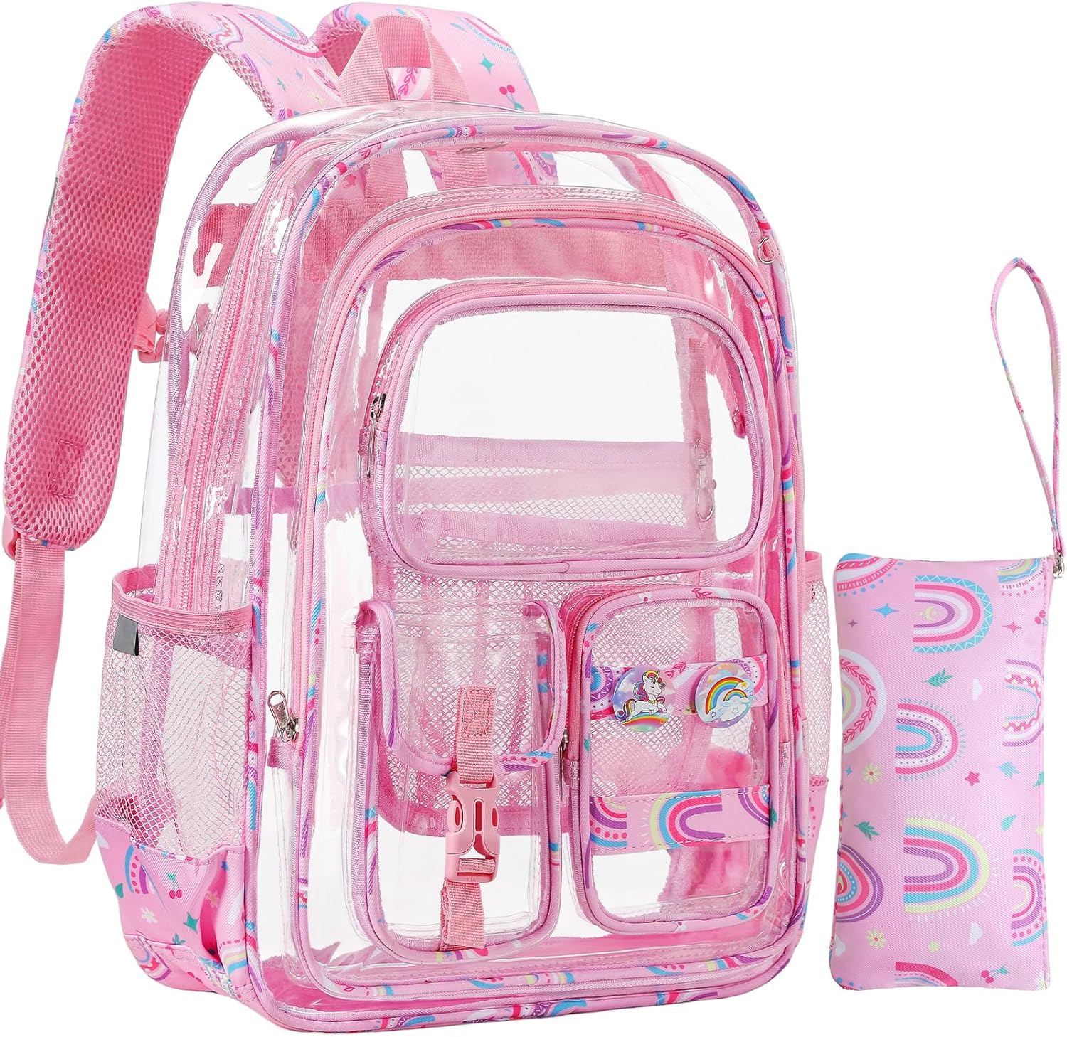 Clear Backpack for School with Stylish Rainbow Design and Safety