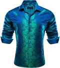 Men Paisley Silk Dress Shirt Button Down - 70s Disco Style