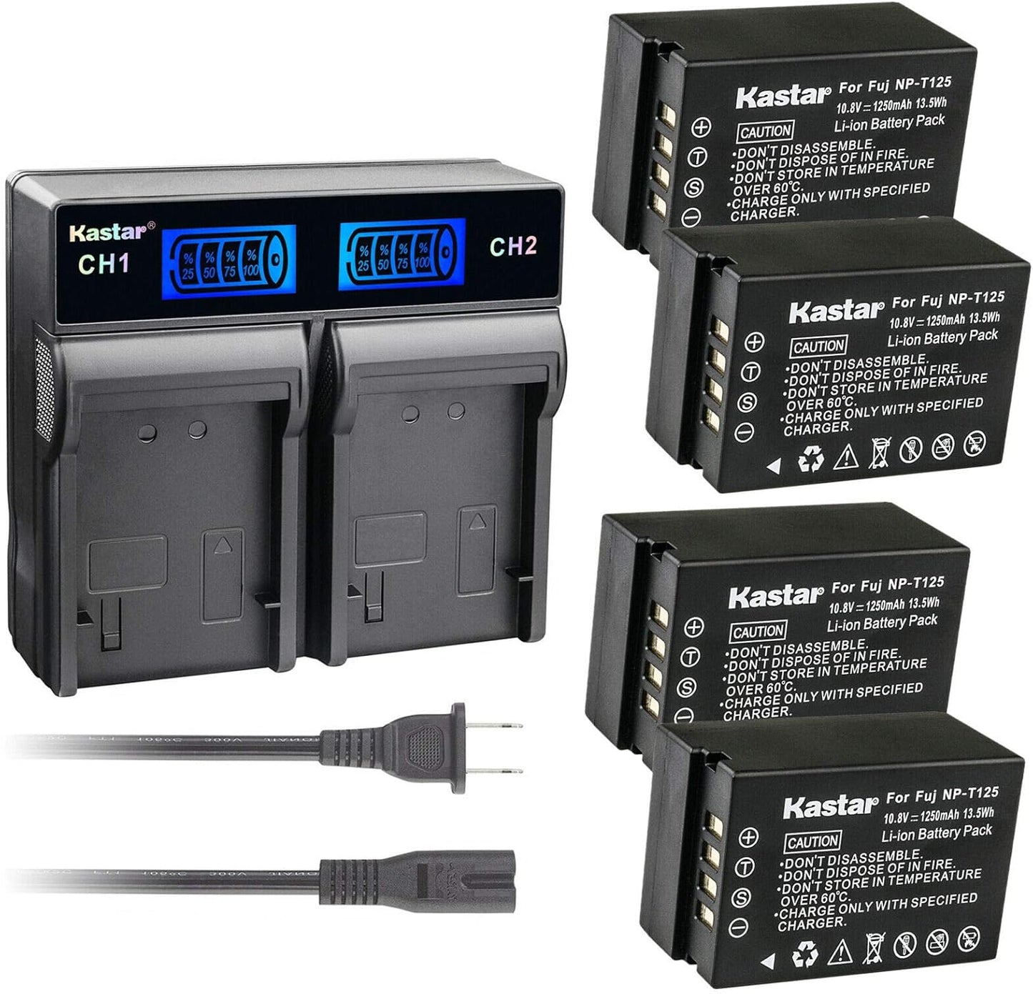 Kastar 4 Pack Battery and LCD Dual Rapid Charger for Fujifilm