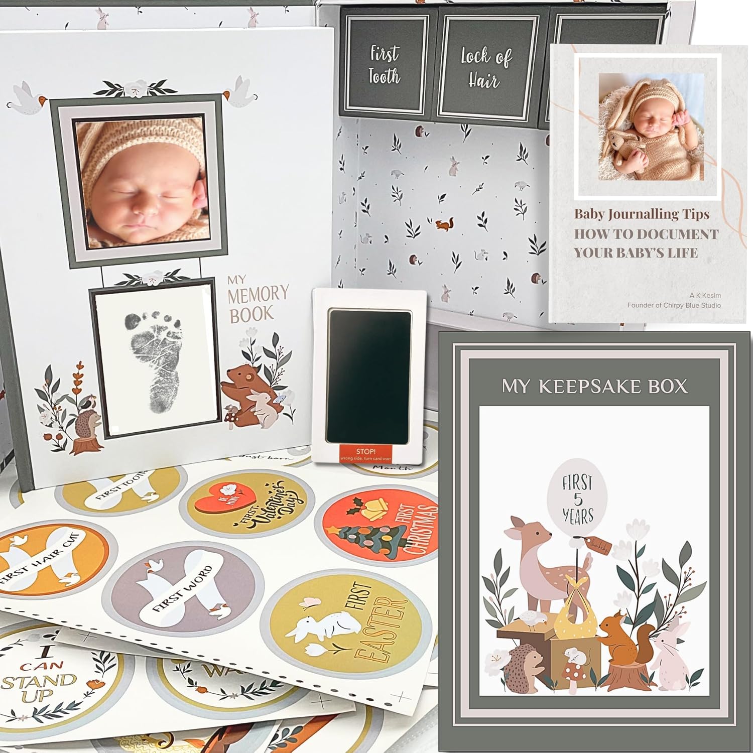 Baby Memory Book with Keepsake Box & Milestone Stickers for All