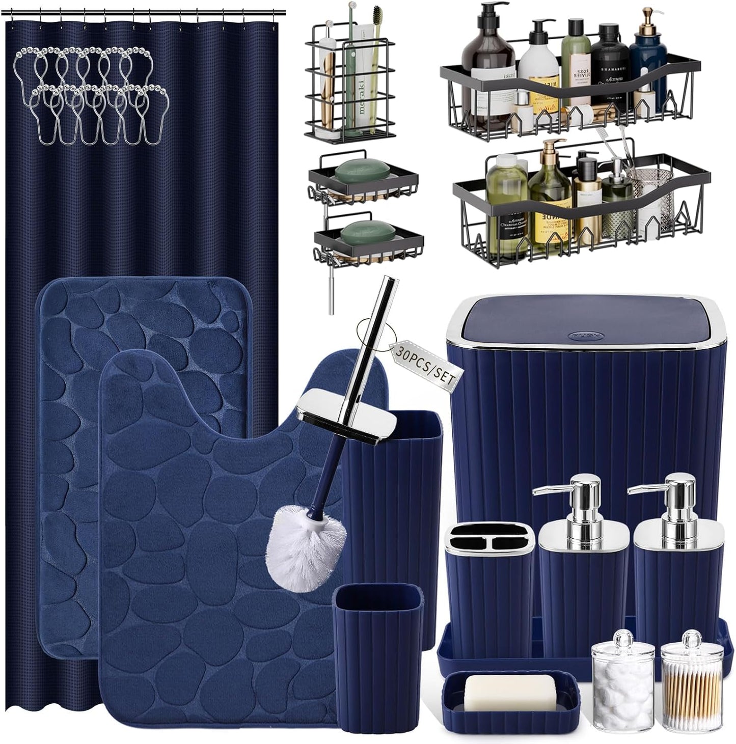 30PC Bathroom Accessories Set - Gorgeous Navy Blue Set for Home