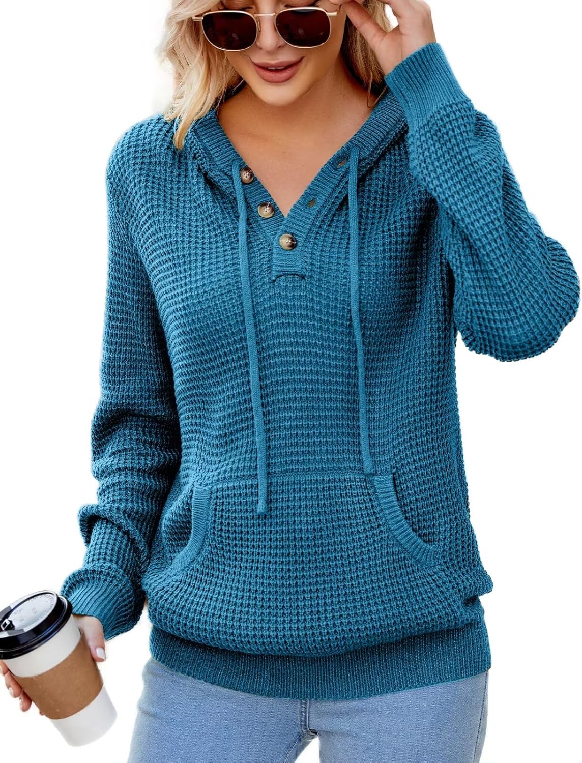 CiCiBird Women Fall Hoodies Sweater Knit V Neck Tops Casual
