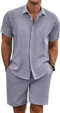 Men's Linen Texture Summer Beach Shirt and Shorts Set - Breathable