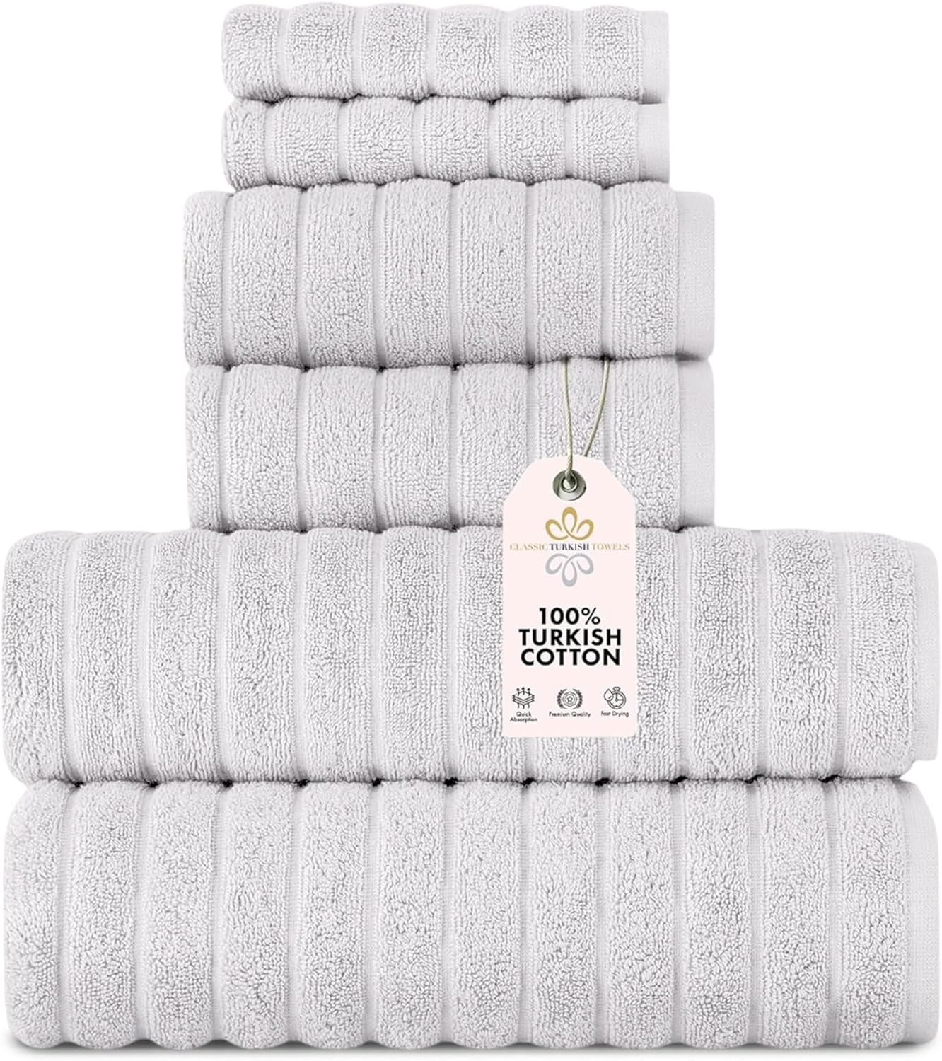 Classic Turkish Towels 6 Piece Heavy Duty Fast Drying Bath Set