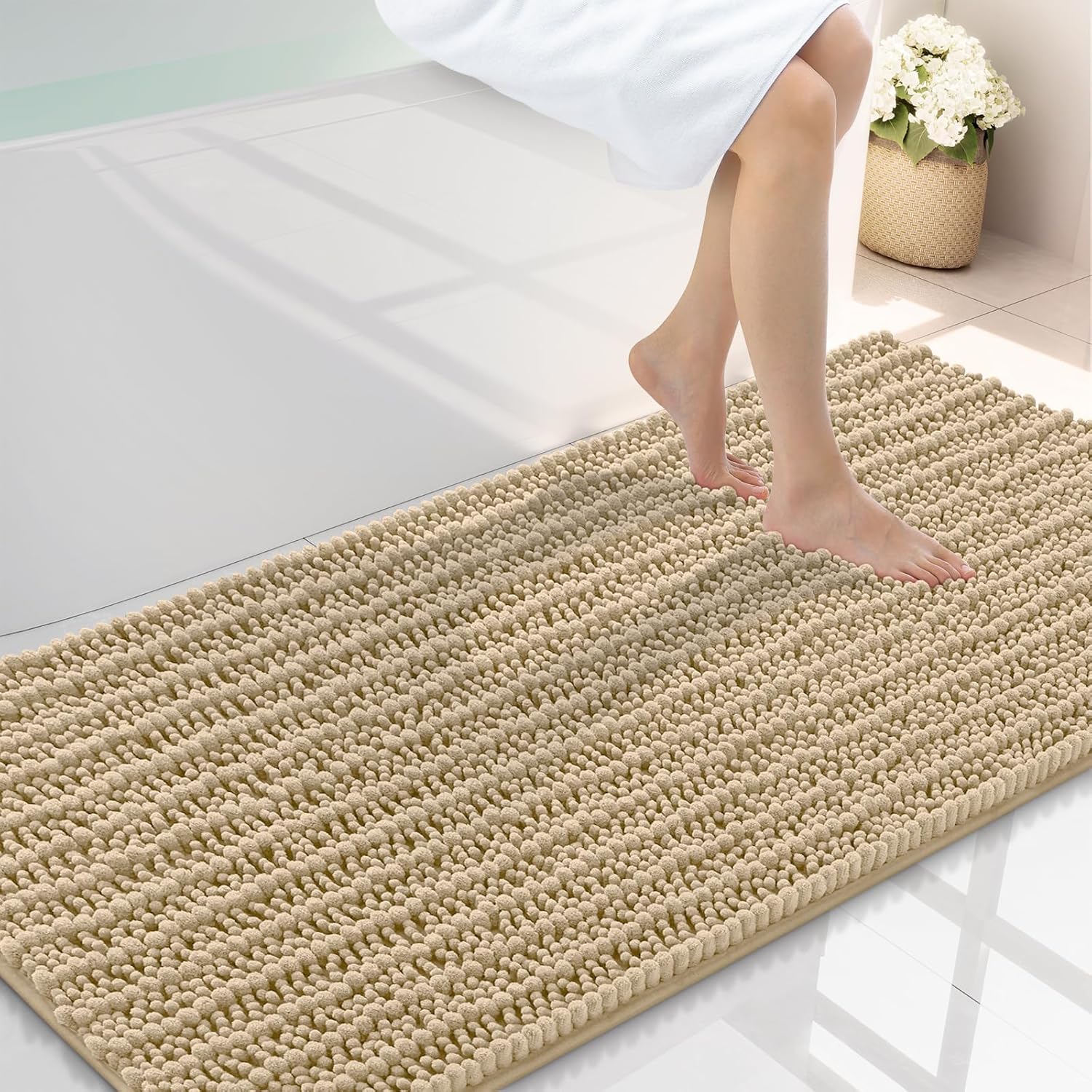 Smiry Bathroom Rugs Mat 47x24, Soft Absorbent Chenille Design