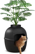 Hidden Litter Box with Faux Plant - Large Rattan Style Cat Enclosure