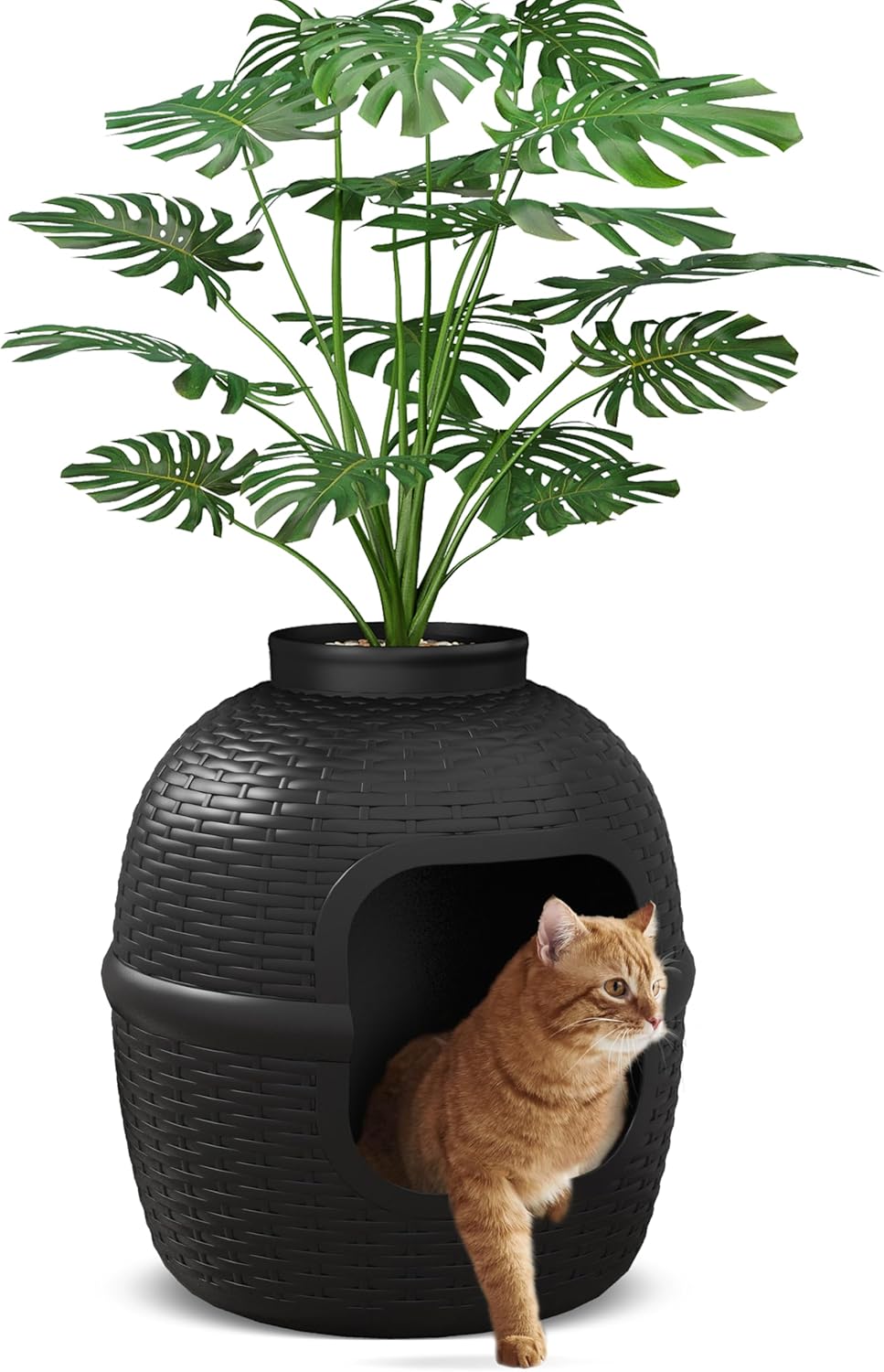 Hidden Litter Box with Faux Plant for Stylish Cat Owners